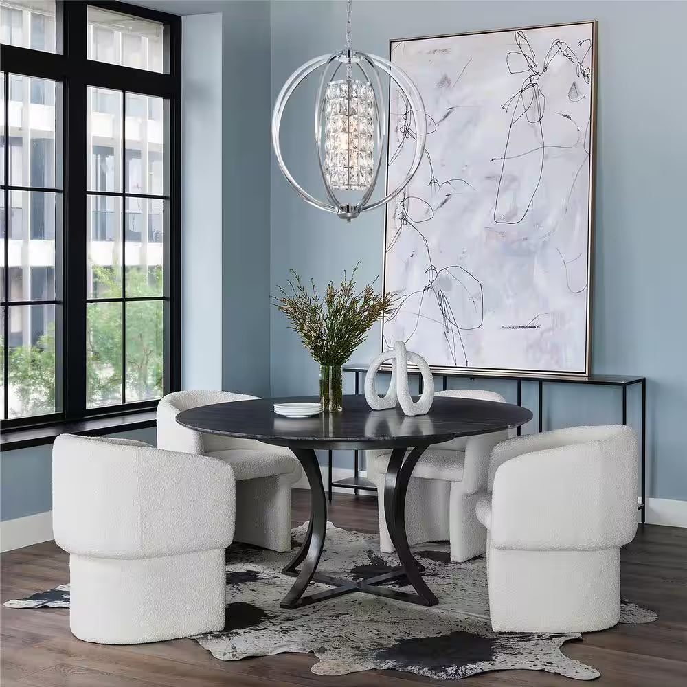 Orbit 3-Light Chrome Globe Orb Glam Chandelier with Crystal Lined Cylinder Shade