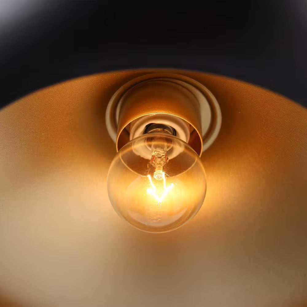 Contemporary Black Mid Century Chandelier with Metal Barn Shades Plating Brass/Gold Accent 5-Light Modern Large Pendant