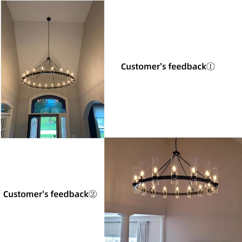 Farmhouse Chandelier 60 In. 20-Light Black Wagon Wheel Chandelier for Dinning Room, Kitchen Island, Foyer, Bedroom