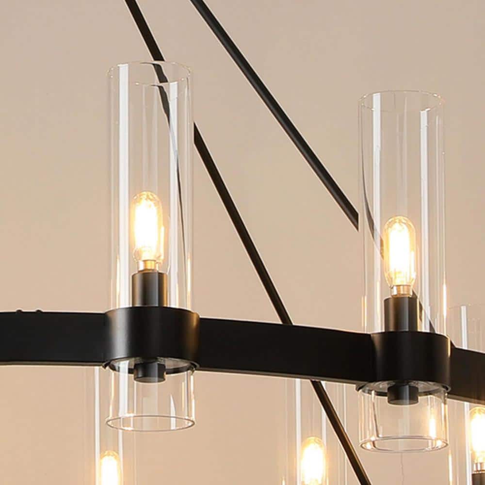 Farmhouse Chandelier 60 In. 20-Light Black Wagon Wheel Chandelier for Dinning Room, Kitchen Island, Foyer, Bedroom