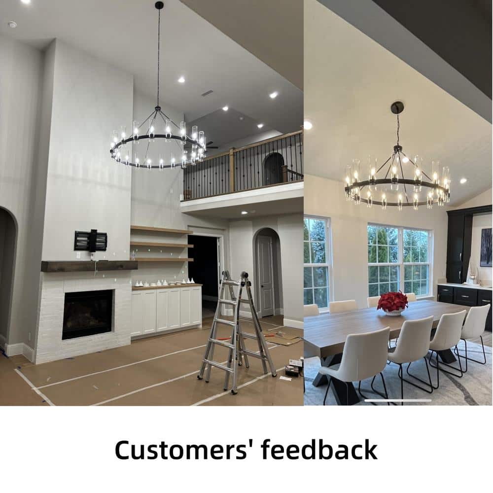 Farmhouse Chandelier 60 In. 20-Light Black Wagon Wheel Chandelier for Dinning Room, Kitchen Island, Foyer, Bedroom