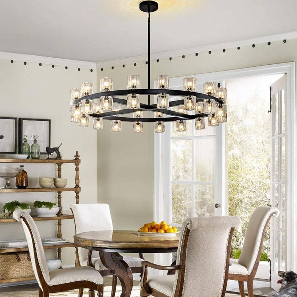 36-Light Black round Chandelier, 36 In. Modern K9 Crystal Chandelier for Dining Room, Living Room, Foyer