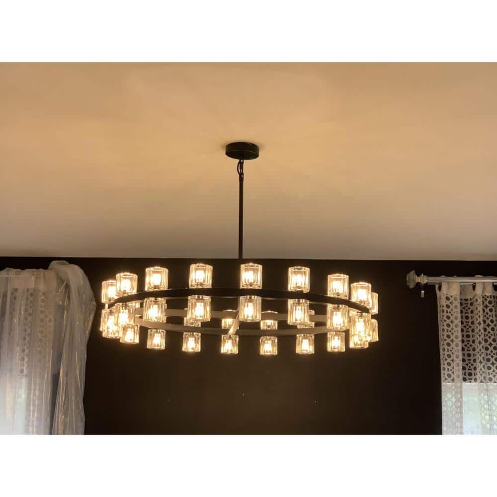 36-Light Black round Chandelier, 36 In. Modern K9 Crystal Chandelier for Dining Room, Living Room, Foyer