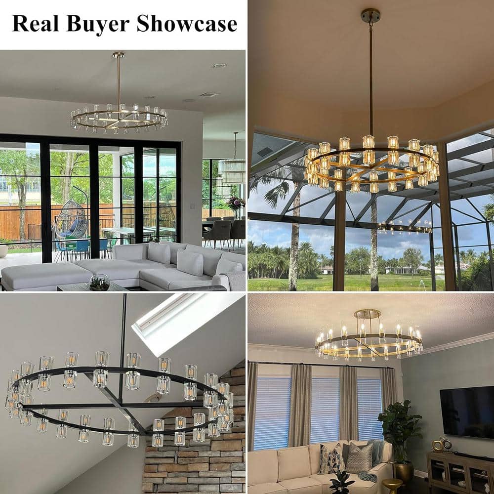 36-Light Black round Chandelier, 36 In. Modern K9 Crystal Chandelier for Dining Room, Living Room, Foyer