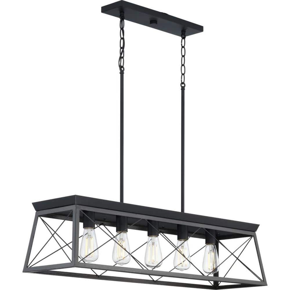 Briarwood Collection 5-Light Ceruse Black Farmhouse Linear Island Chandelier Light