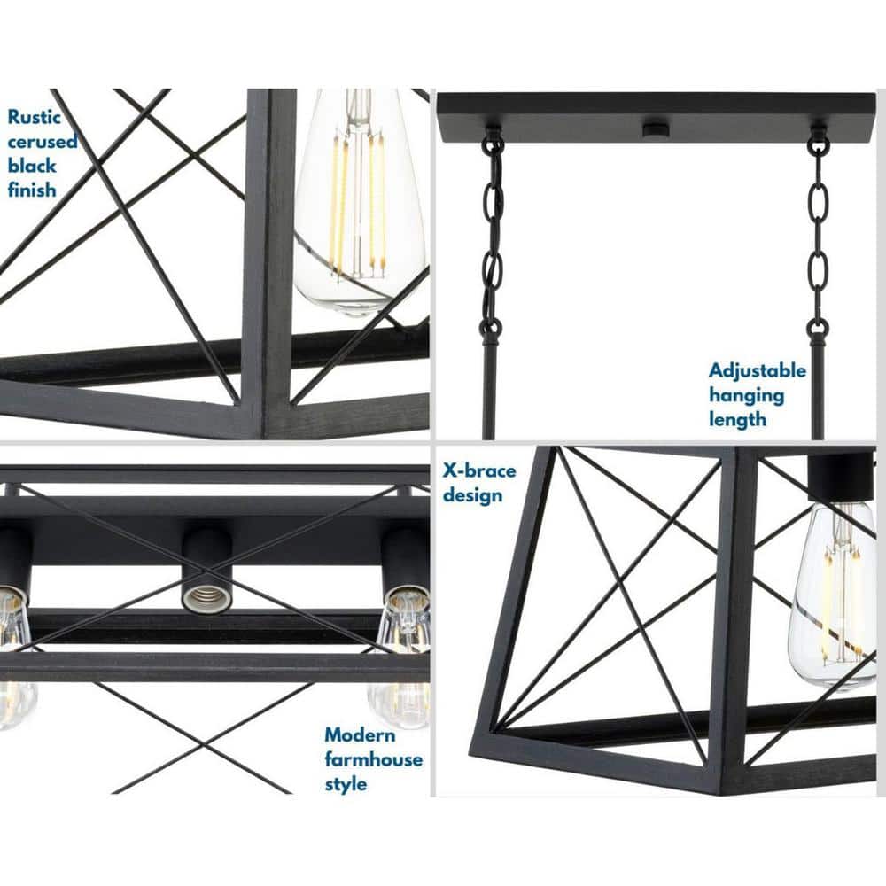 Briarwood Collection 5-Light Ceruse Black Farmhouse Linear Island Chandelier Light