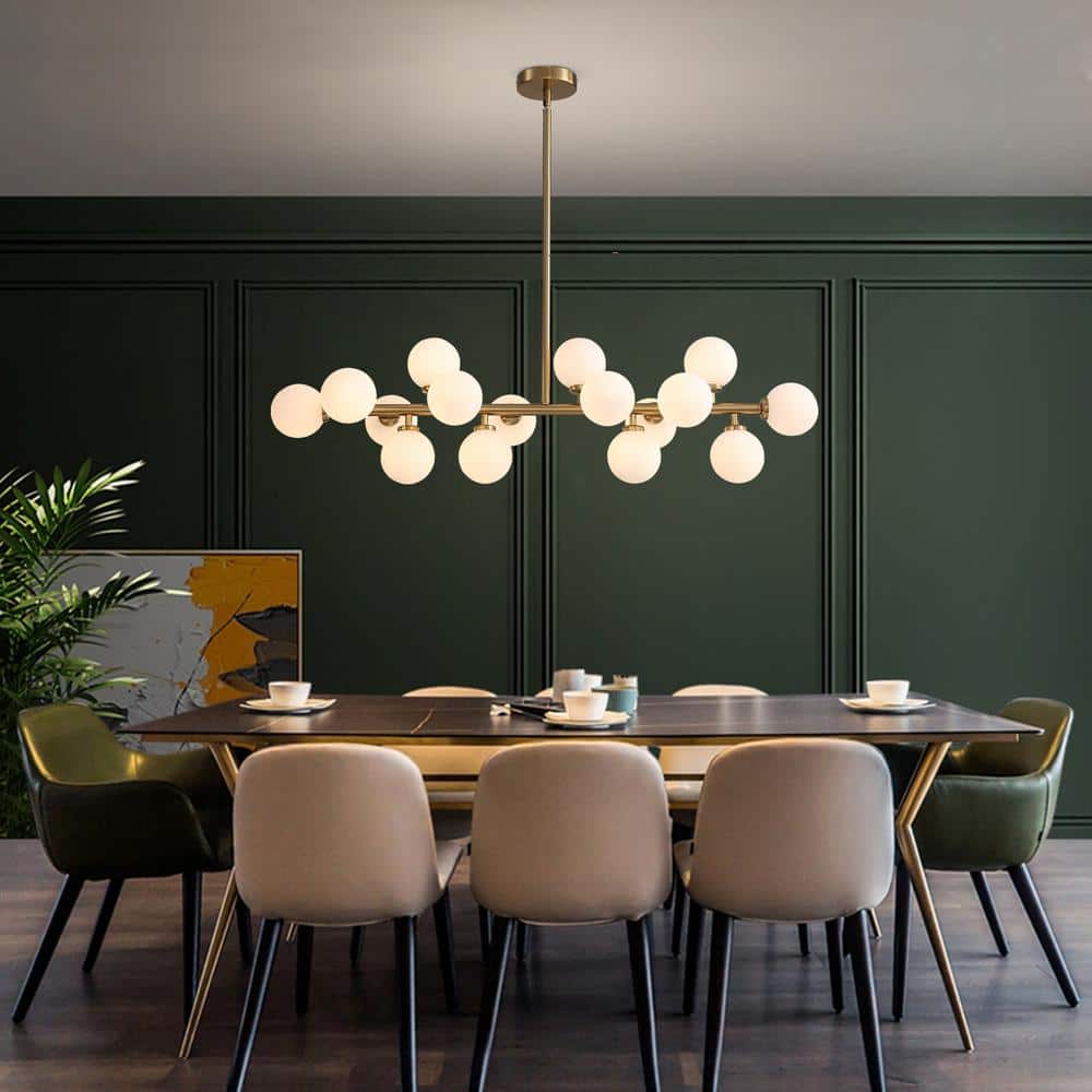16-Light Brass Globe Sputnik Dining Room Chandelier Mid Century Kitchen Pendant Light
