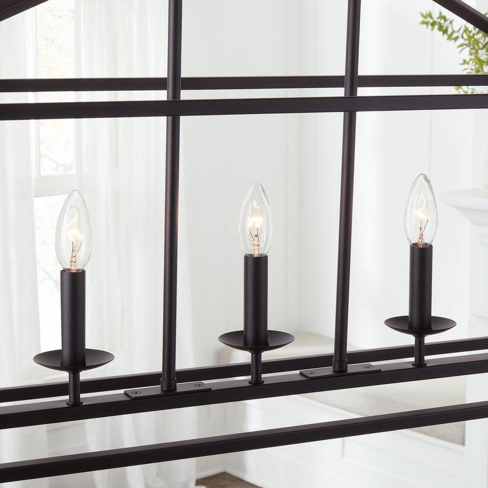 Weyburn 36 In. 5-Light Bronze Farmhouse Linear Chandelier Light Fixture with Caged Metal Shade
