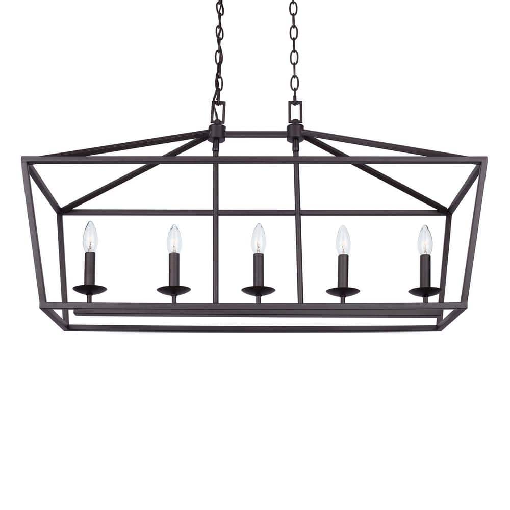 Weyburn 36 In. 5-Light Bronze Farmhouse Linear Chandelier Light Fixture with Caged Metal Shade
