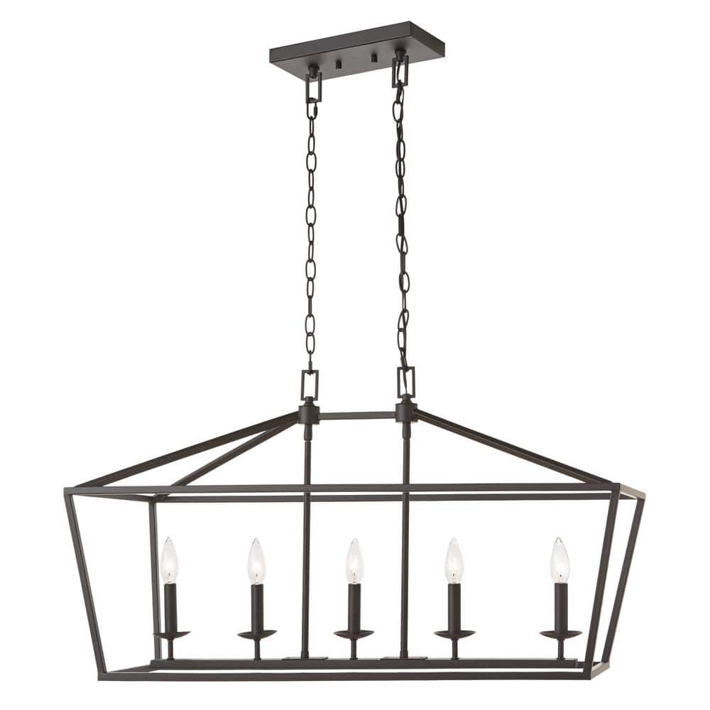 Weyburn 36 In. 5-Light Bronze Farmhouse Linear Chandelier Light Fixture with Caged Metal Shade