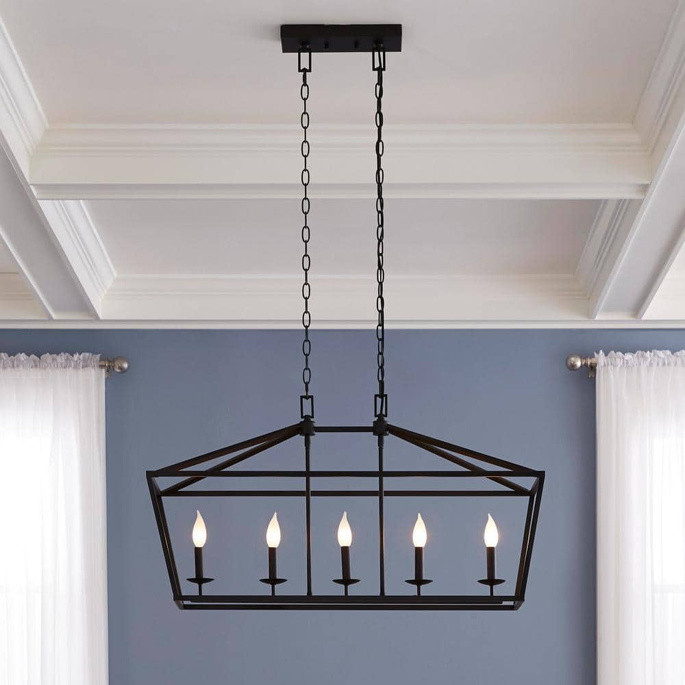 Weyburn 36 In. 5-Light Bronze Farmhouse Linear Chandelier Light Fixture with Caged Metal Shade