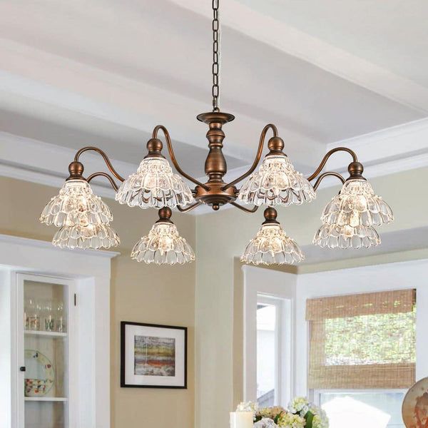 Dvorakova 34.65 In. 8-Light Antique Bronze Vintage Chandelier with Glass Shades