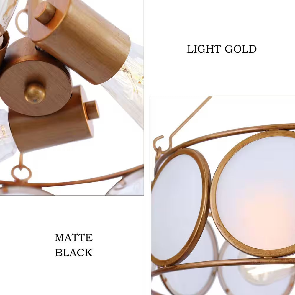 3-Light Antique Gold Modern Pendant Light, Frosted Glass round Chandelier, Transitional Dining Room Drum Chandelier