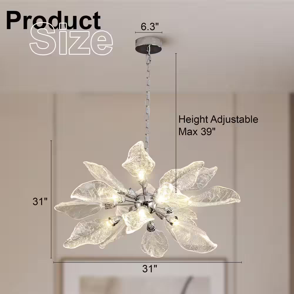 D31.5 In. 18-Light Silver Modern Chandelier, Crystal Leaf Chandelier for Bedroom, Dining Room, Living Room, Foyer