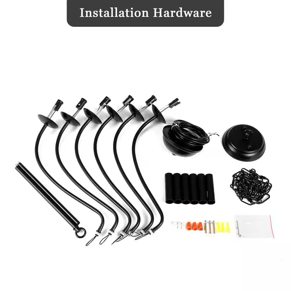 6-Light Black Linear Chandelier for Dining Room, French Country Candlestick Chandelier