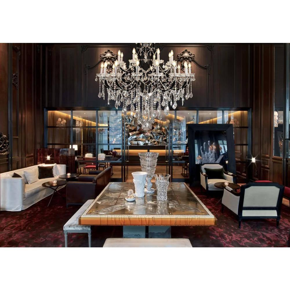 Candle Chandelier 49 In. 24-Lights Black Luxury Crystal Chandelier for Dinning Room, Living Room,Foyer,Bedroom,Staircase