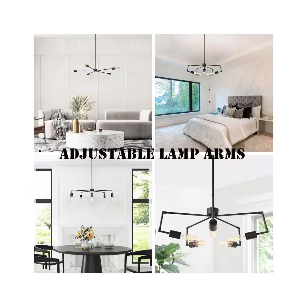 Modern Industrial Island Chandelier Lights, 5-Light Black Transitional Geometric Chandelier with Adjustable Lamp Arms