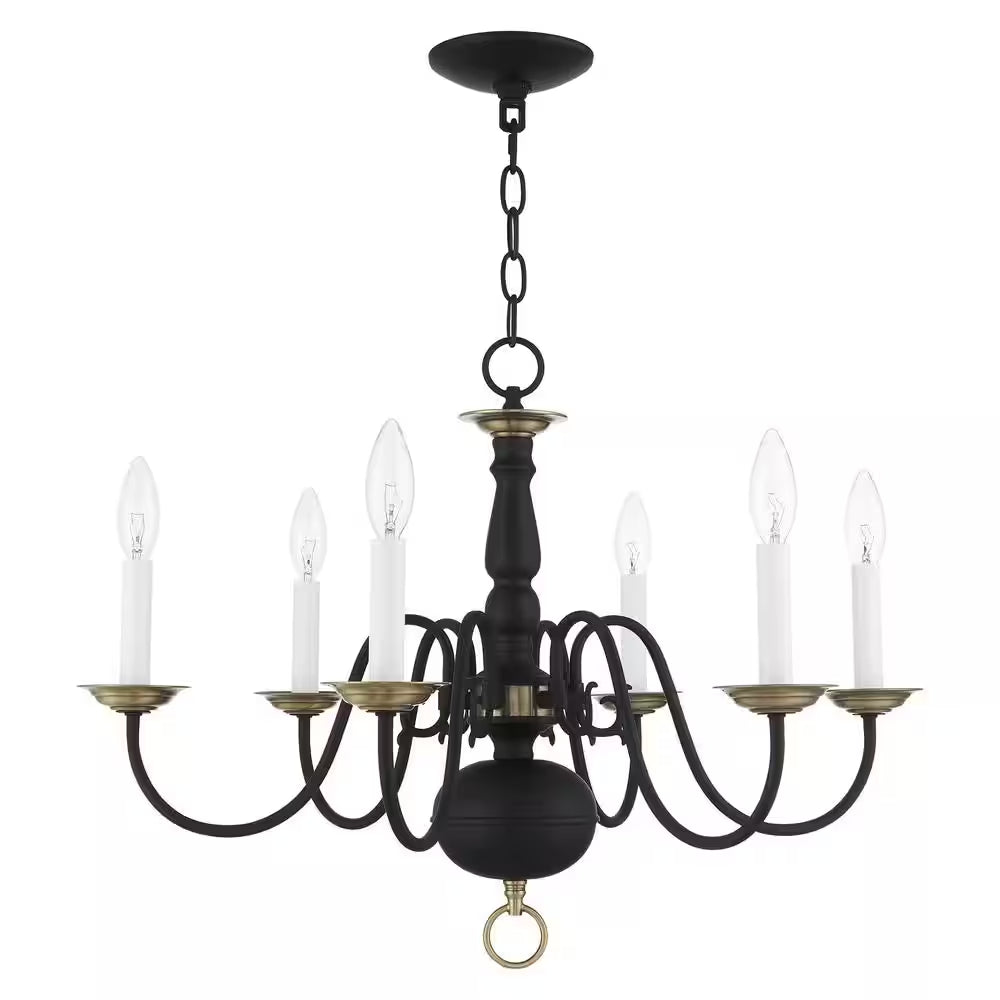 Yorkhaven 6-Light Black with Antique Brass Accents Chandelier