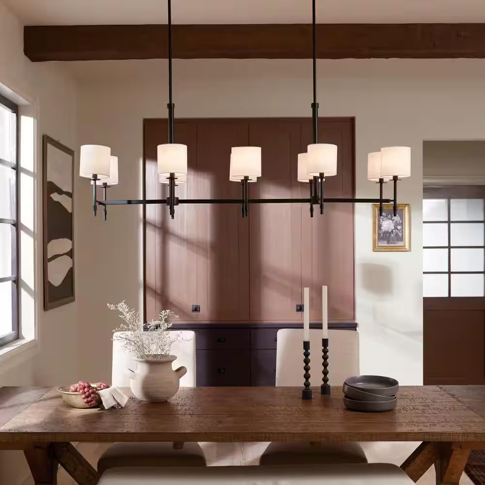 Ali 56.5 In. 10-Light Black Traditional Shaded Linear Chandelier for Dining Room