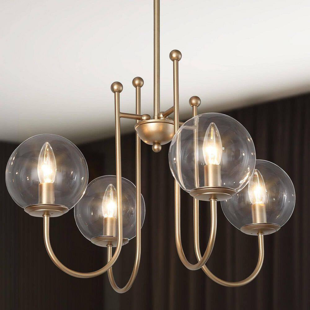 Modern Gold Sputnik Kitchen Island Chandelier Transitional 4-Light Brass Globe Kitchen Light with Clear Glass Shade