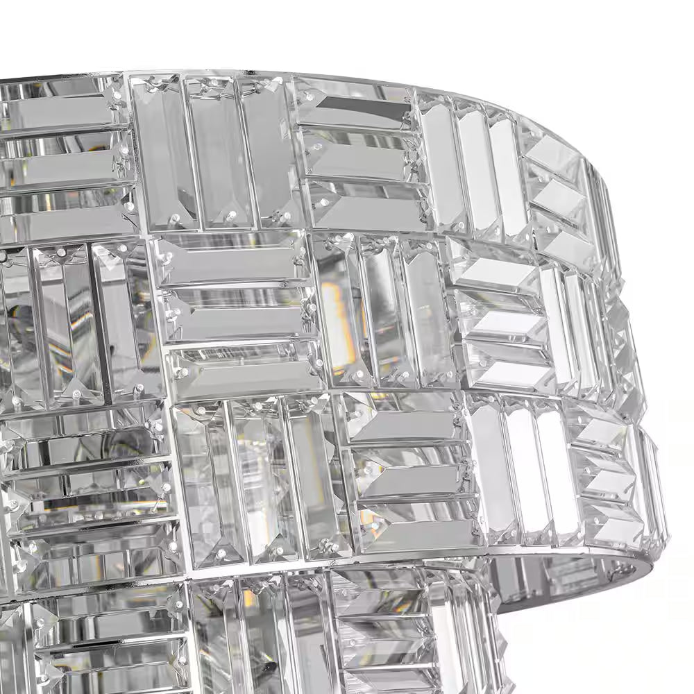 Luz 11-Light 3-Tier round Crystal Chandelier Chrome Finish round with Crystal for Living Room