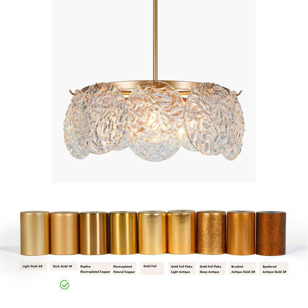 Wavelet 5-Light Dark Gold round Chandelier Lighting, Mid-Century Modern Pendant Light with Water Ripple Glass Shade
