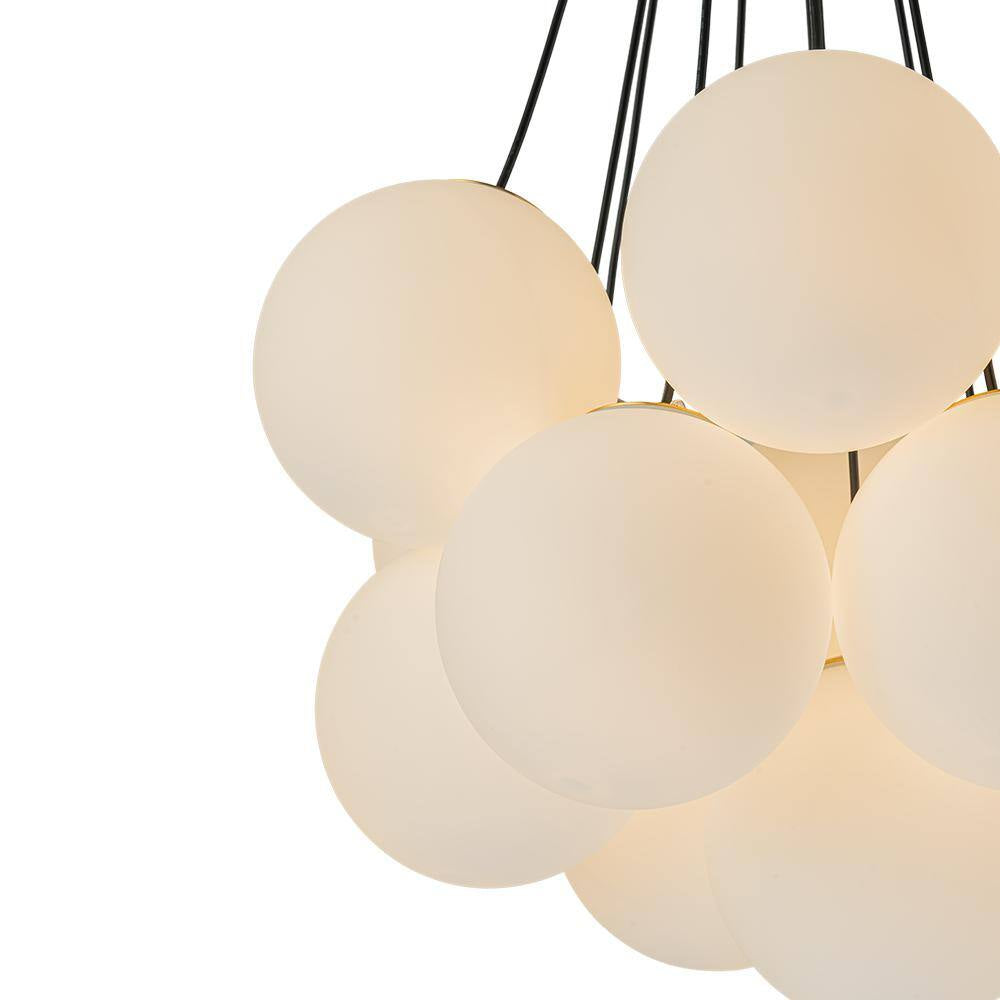 Galaxy Modern Globefoyer Chandelier 13-Light 19.7 In. W Antique Brass Cluster Bubble Chandelier with Opal Glass Shade