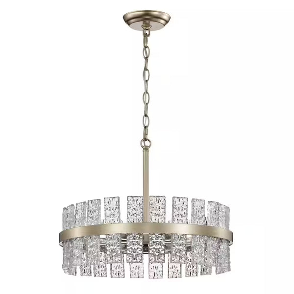 Eva 18.1 In. in Diameter 6-Light Brushed Champagne Silver Drum Glass Strip Chandelier
