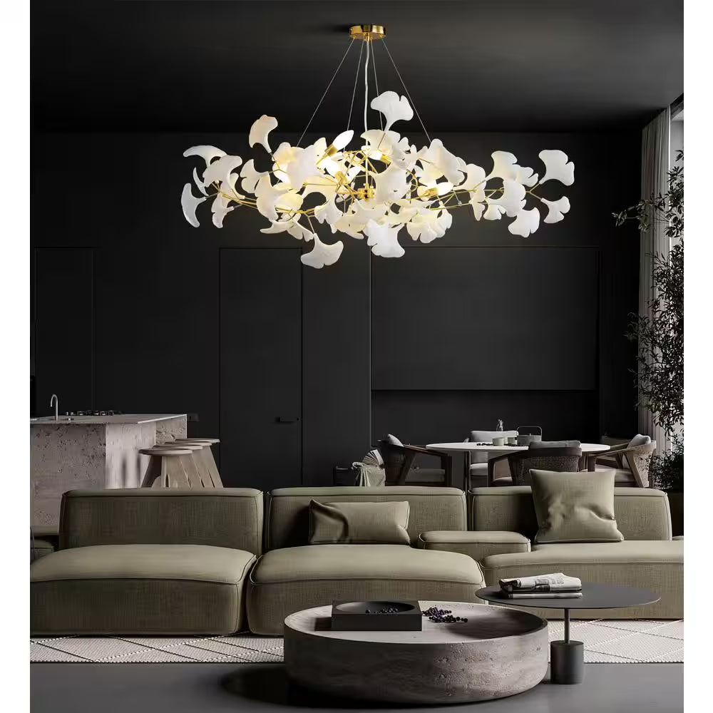 6-Light Gold Chandelier, Luxury Ginkgo Branch Chandelier for Living Room, Dining Room, Foyer, Kitchen Island-L 47 In.