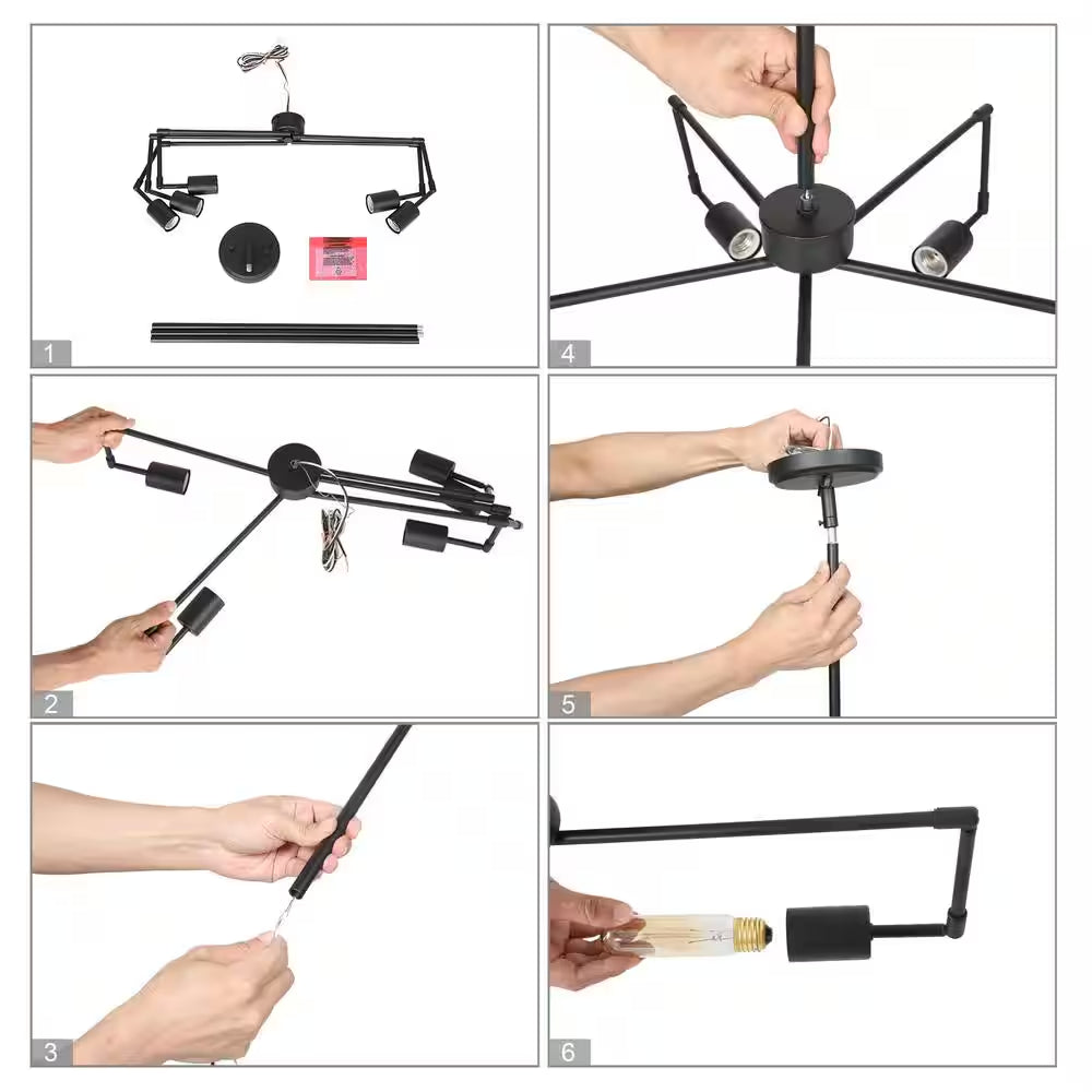 Modern Industrial Island Chandelier Lights, 5-Light Black Transitional Geometric Chandelier with Adjustable Lamp Arms