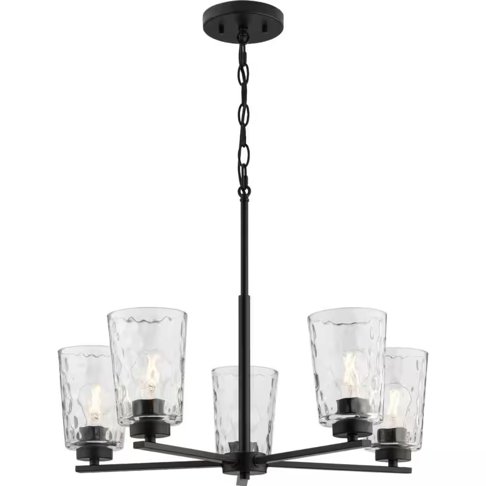 Mauzy Collection 5-Light Matte Black Transitional Chandelier with Clear Water Glass Shade for Dining Room