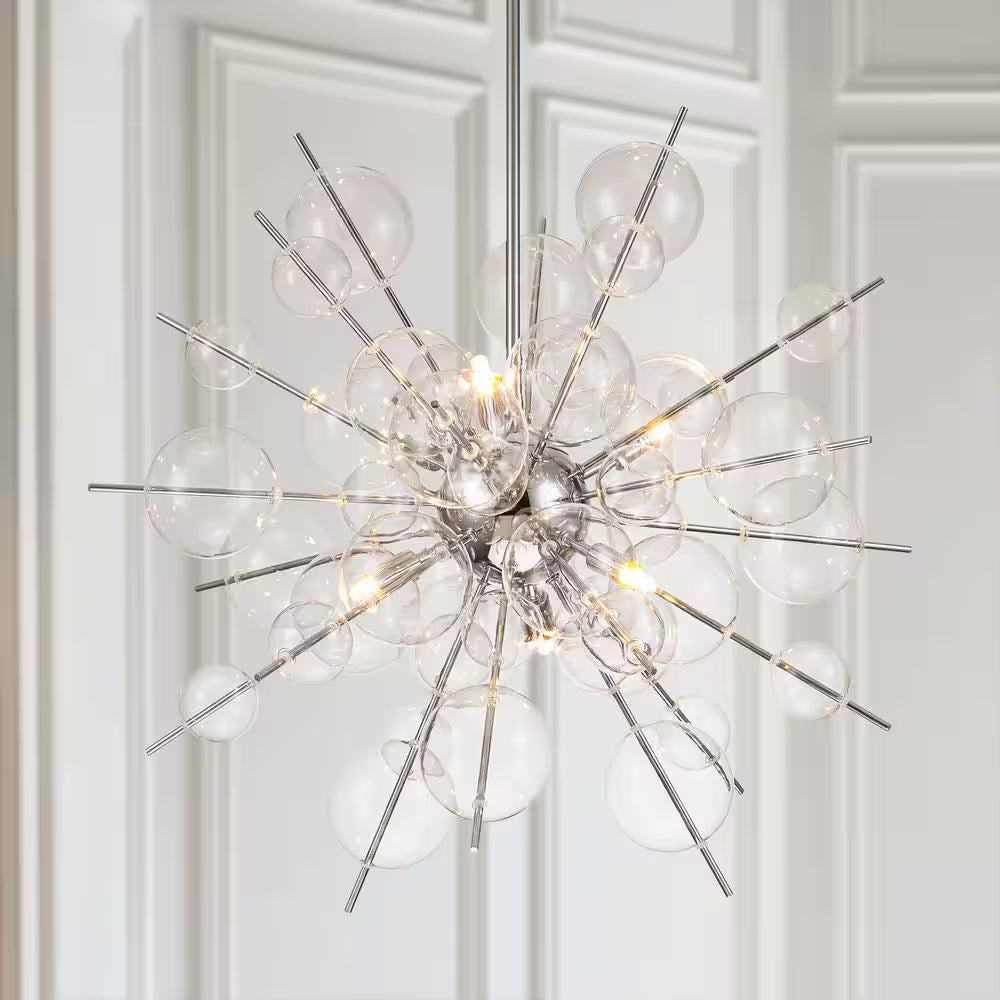 Cecilia 6-Light Glam Modern Sputnik Cluster Clear Glass Globe Bubble Chandelier Starburst Pendant Island Light