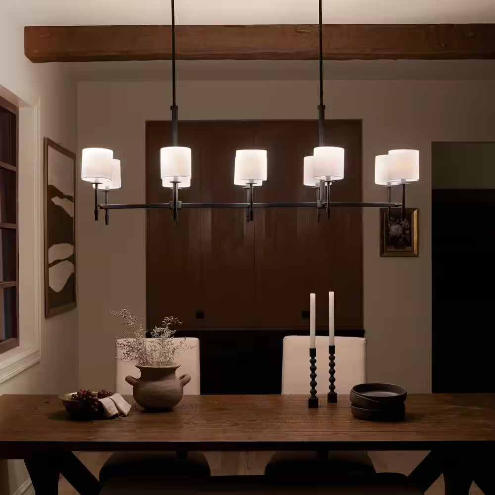 Ali 56.5 In. 10-Light Black Traditional Shaded Linear Chandelier for Dining Room