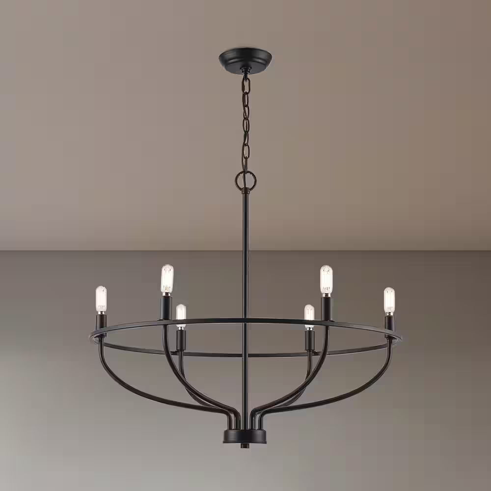 6-Light Black round Candle Chandelier Light Fixture