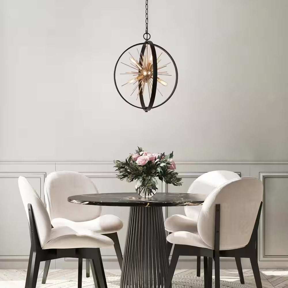 Modern Globe Chandelier Pendant Light Cali 6-Light Black & Brass round Dining Room Chandelier