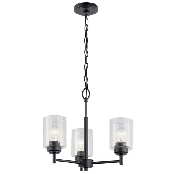 Winslow 18 In. 3-Light Black Contemporary Shaded Cylinder Mini Chandelier for Dining Room