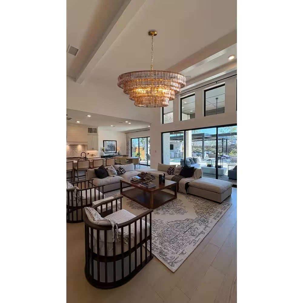 Modern Chandelier 36 In. 6-Lights Gold Crystal Drum Chandelier for Dining Room, Living Room, Kitchen Island, Foyer