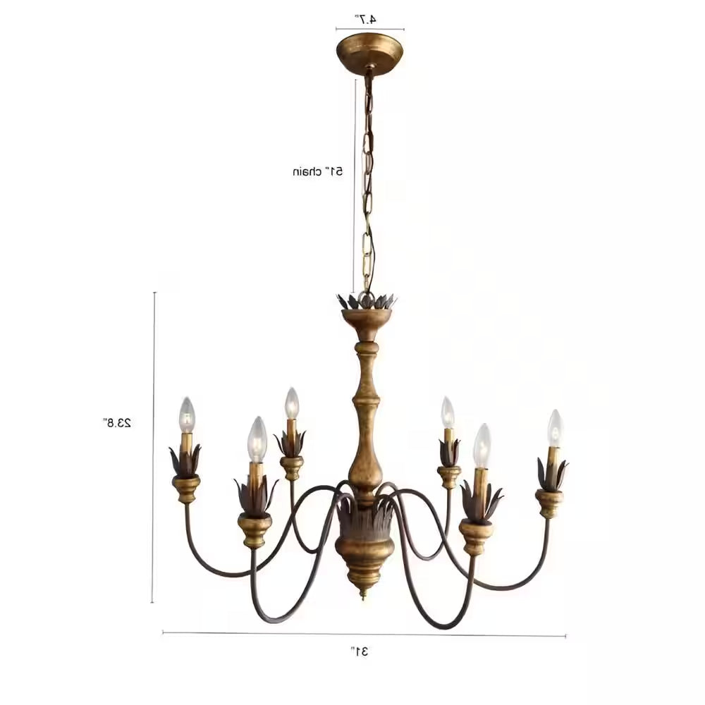 Luminfort 6-Light Bronze French Country Farmhouse Rustic Chandelier