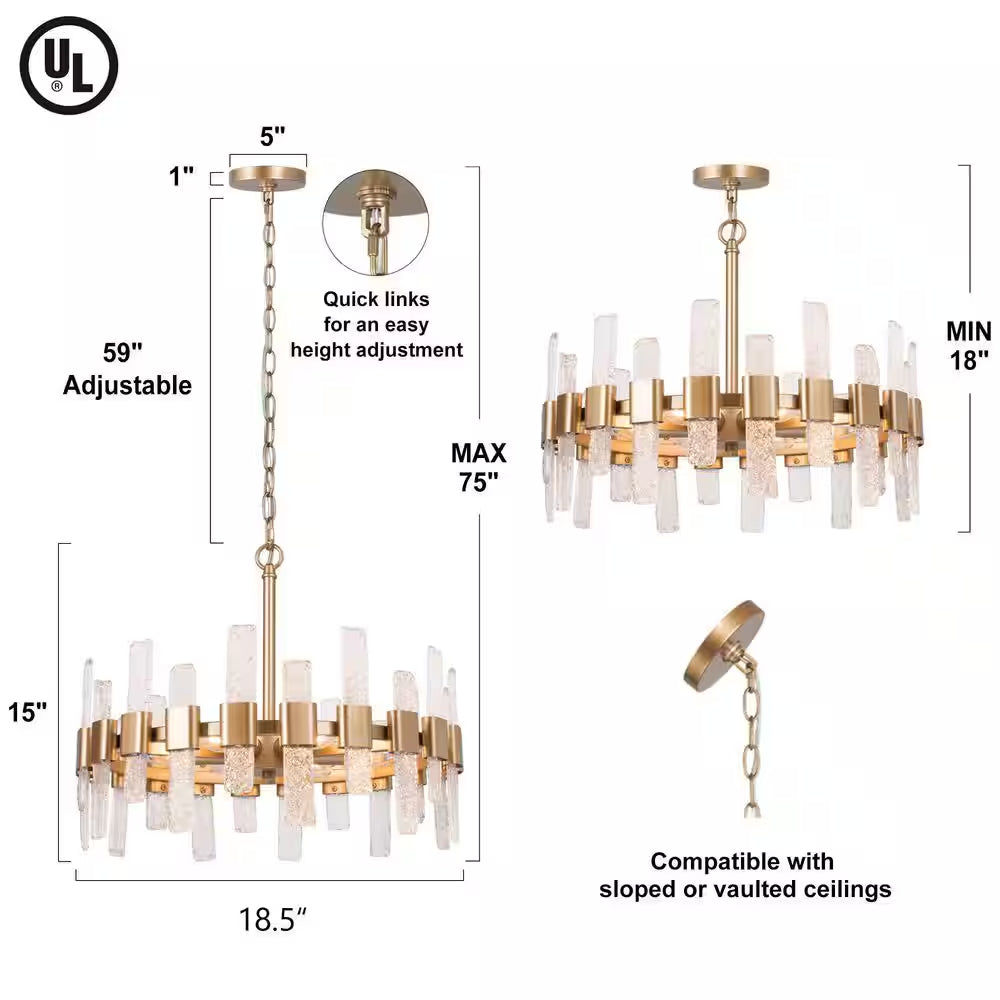 Mid-Century Modern Gold Kitchen Island Chandelier, 6-Light Glam Dining Room Ceiling Light with Icing Glass Strips