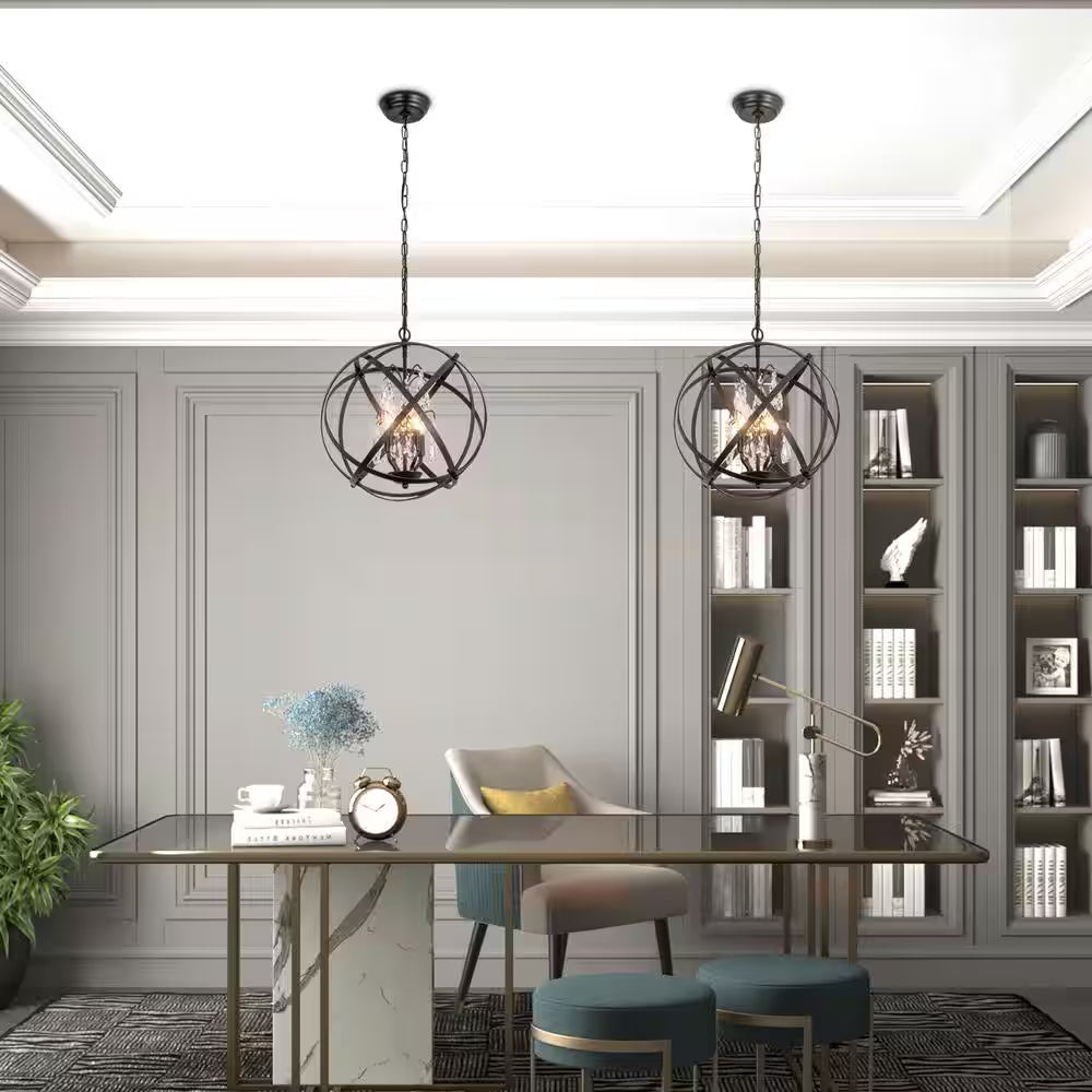 Lansing 4-Light Black Unique/Statement Globe Chandelier with Crystal