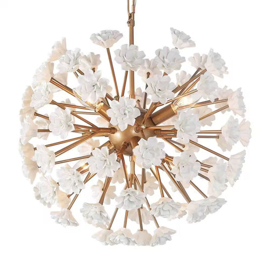 6 Light Brass Globe Chandelier Pendant Light