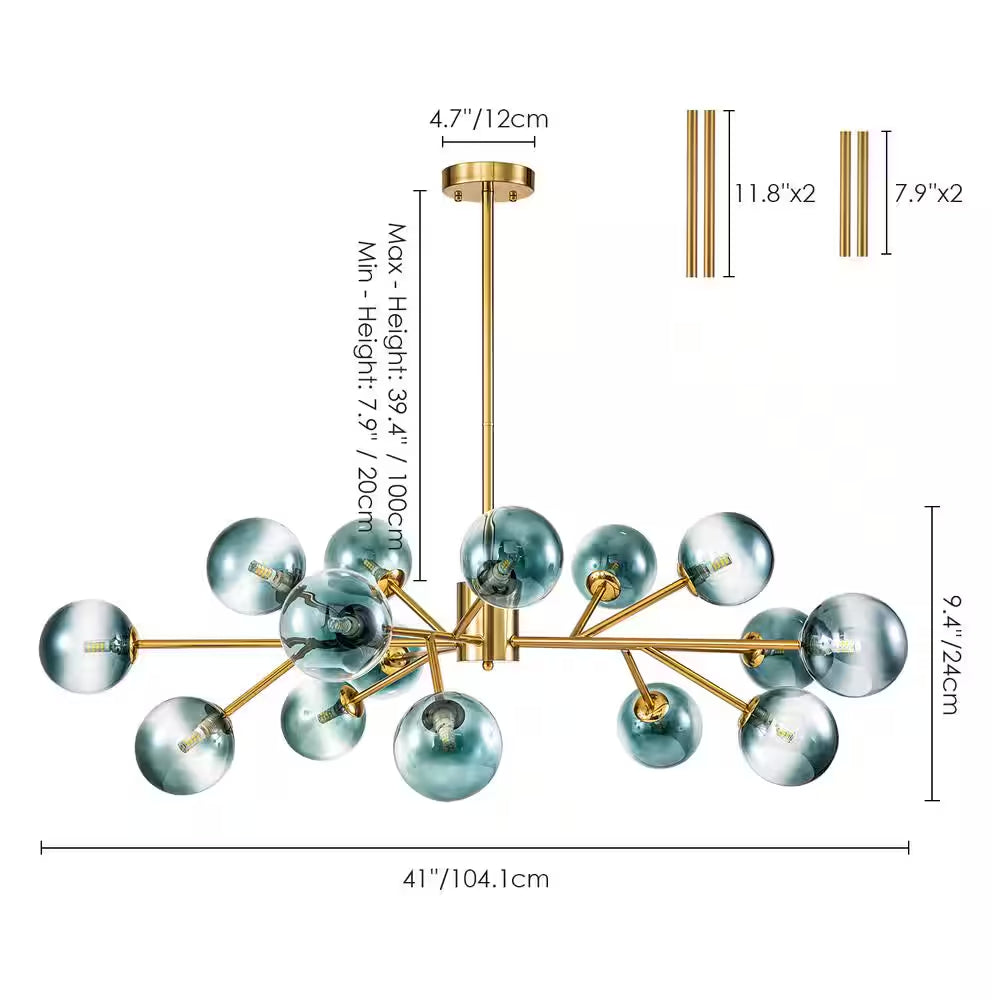 Julian 15-Light Brushed Gold Modern Glass Globe Bubble Chandelier
