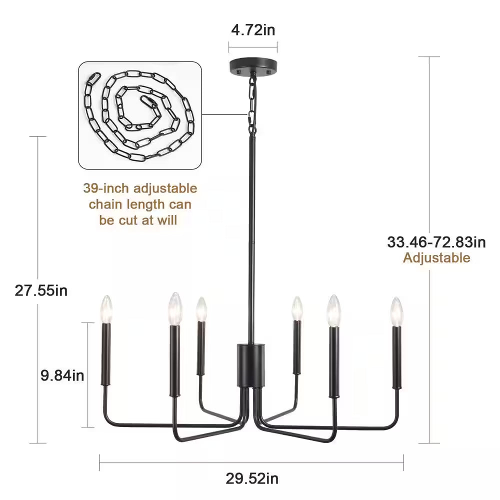 Roxsanne 6-Light Black Dimmable Classic/Traditional Chandelier Rustic Linear Candle-Style Kitchen Island Light Fixture