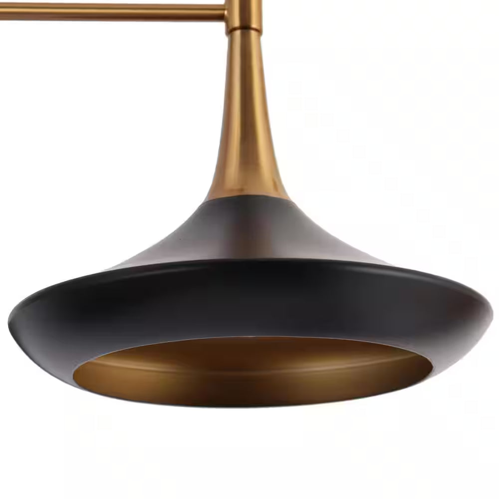 Contemporary Black Mid Century Chandelier with Metal Barn Shades Plating Brass/Gold Accent 5-Light Modern Large Pendant