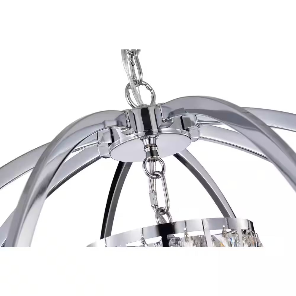 Orbit 3-Light Chrome Globe Orb Glam Chandelier with Crystal Lined Cylinder Shade