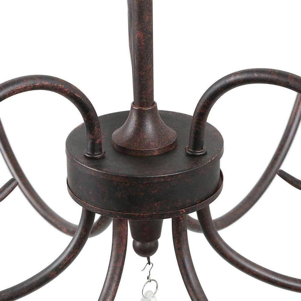 28 In. 6-Light Rusted Bronze Classic Candlestick Chandelier with Crystal Drops Modern Farmhouse Island Pendant
