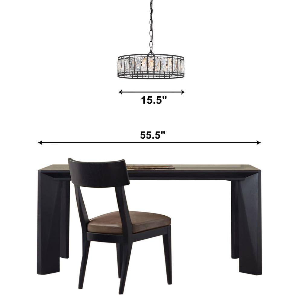 Cristallo 15.5 in 3-Light Modern Black Chandelier with Glam Crystal Shade Transitional Empire Dining Room Island Pendant