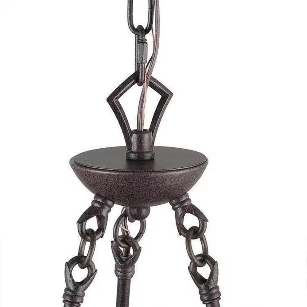 Farmhouse Wagon Wheel Chandelier, 6-Light Distressed Wood Circle Island Light, Rustic Bronze Dining Room Pendant Light