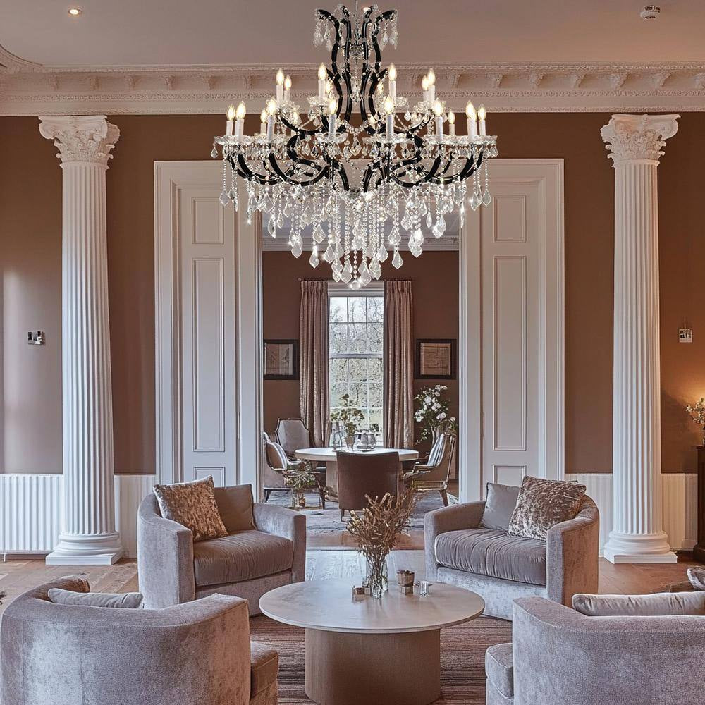 Candle Chandelier 49 In. 24-Lights Black Luxury Crystal Chandelier for Dinning Room, Living Room,Foyer,Bedroom,Staircase