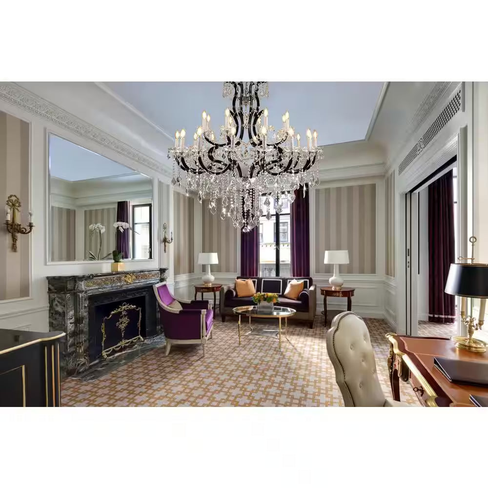 Candle Chandelier 49 In. 24-Lights Black Luxury Crystal Chandelier for Dinning Room, Living Room,Foyer,Bedroom,Staircase